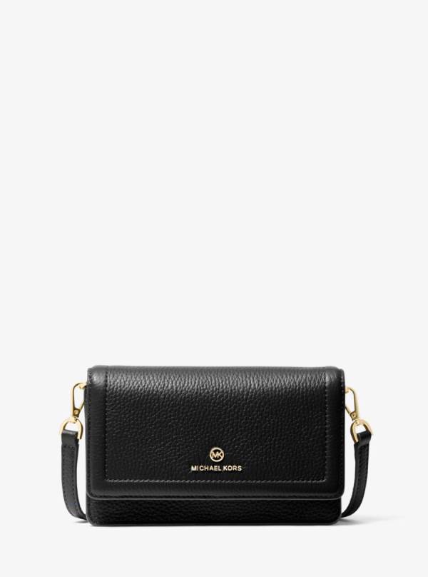 Damske Crossbody Kabelka Michael Kors Jet Set Small Pebbled Leather Smartphone Convertible Čierne - Kabelky Michael Kors Slevy | QBHPG-7320